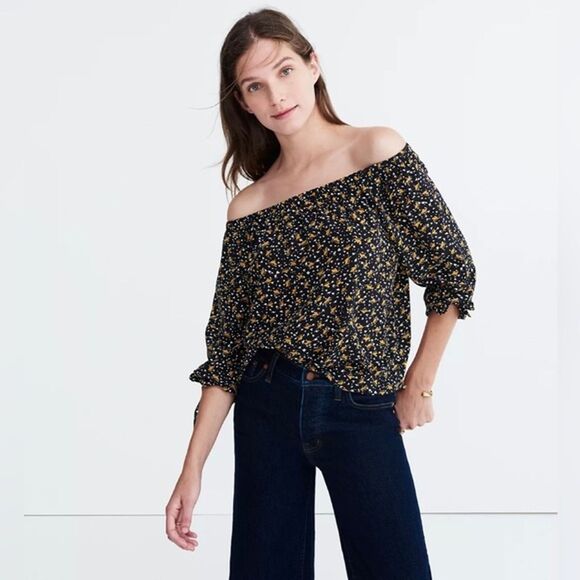 Madewell Silk Off-the-Shoulder Top in Falling Leaves Womens Size XXS - Picture 1 of 8